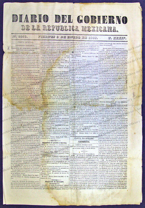 Imagen: Diario del Gobierno de la República Mexicana