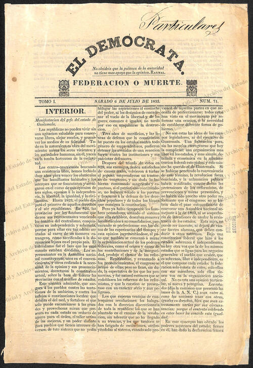 Ejemplar de El Democrata Federación o Muerte
