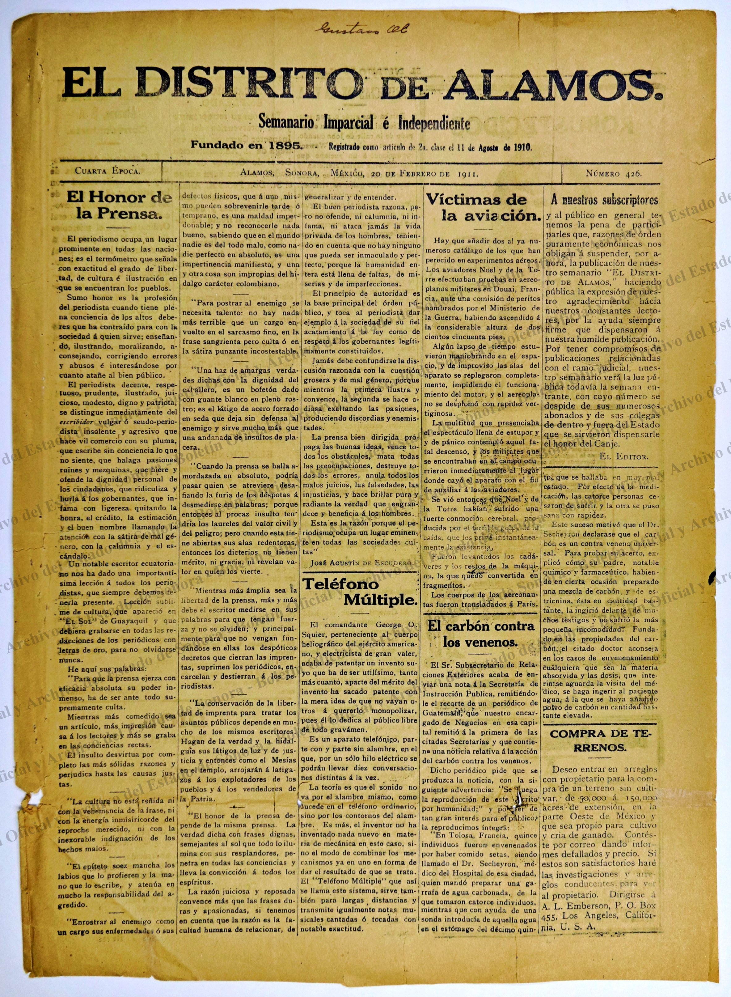 Ejemplar de El Distrito de Álamos