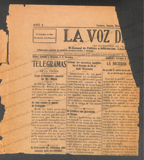 Ejemplar de La Voz de Cananea