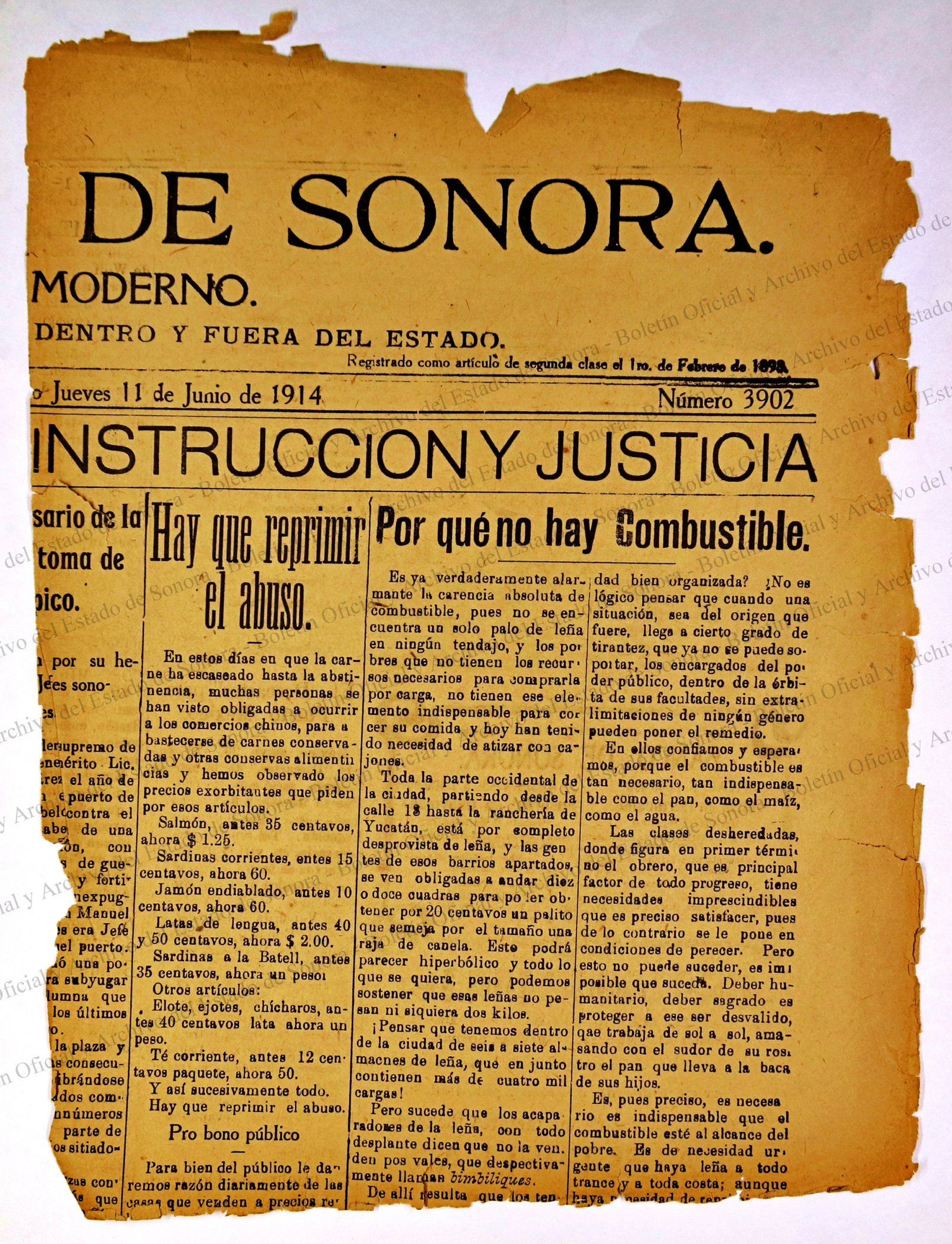 Ejemplar de El Correo de Sonora