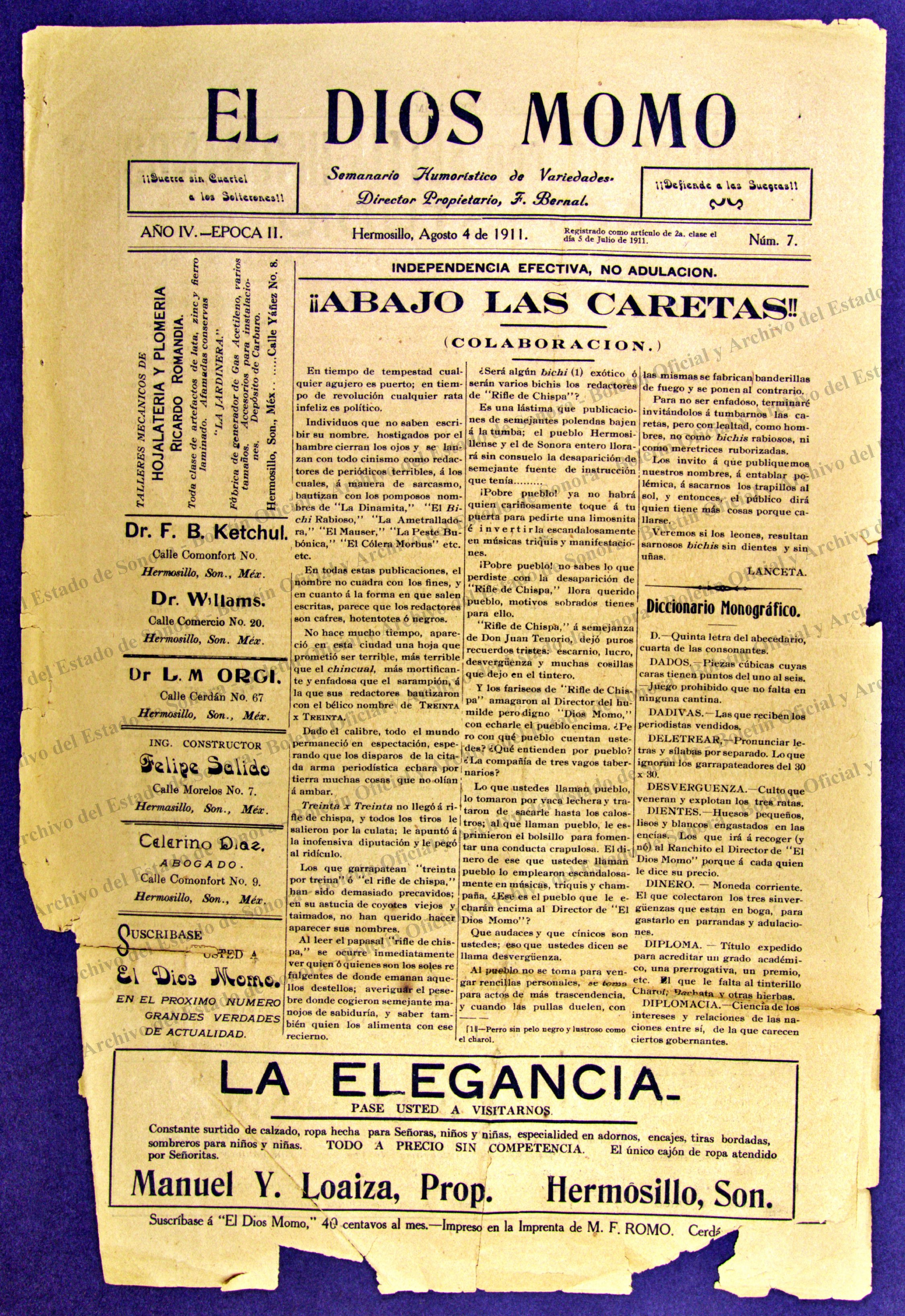 Ejemplar de El Dios Momo