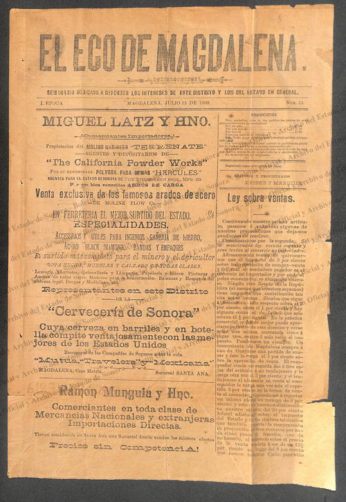 Ejemplar de El Eco de Magdalena