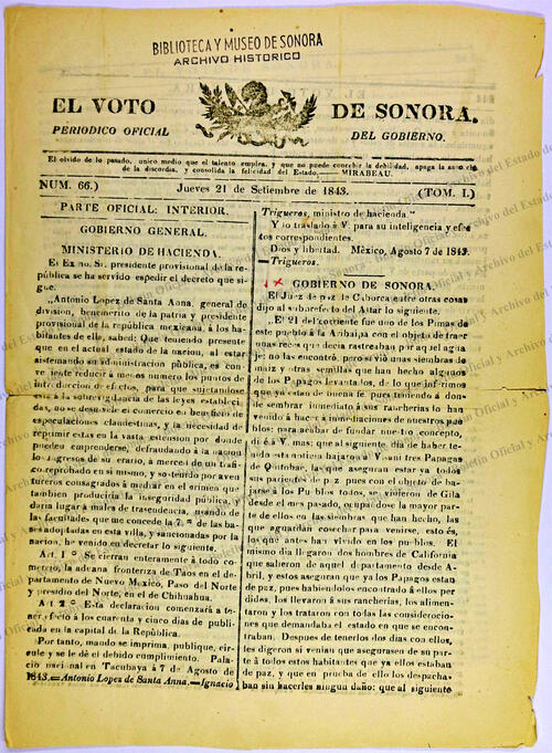 Ejemplar de El Voto de Sonora