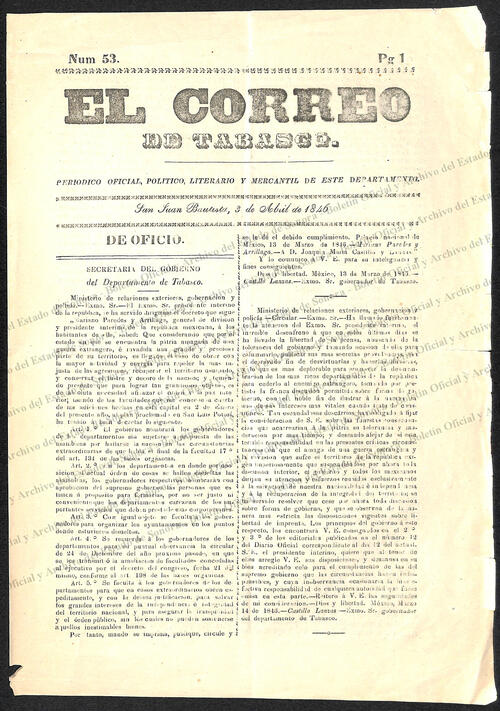 Ejemplar de El Correo de Tabasco
