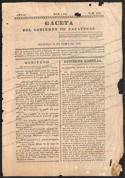 Imagen: Gaceta del Gobierno de Zacatecas